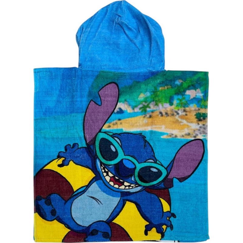 Poncho de bain Stitch Disney à capuche en coton